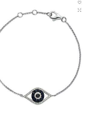 Diamond and Blue Sapphire Evil Eye Bracelet in 14K White Gold